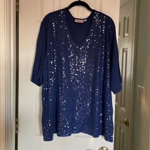 3X Quacker Factory short sleeve v-neck top embellished with sequins